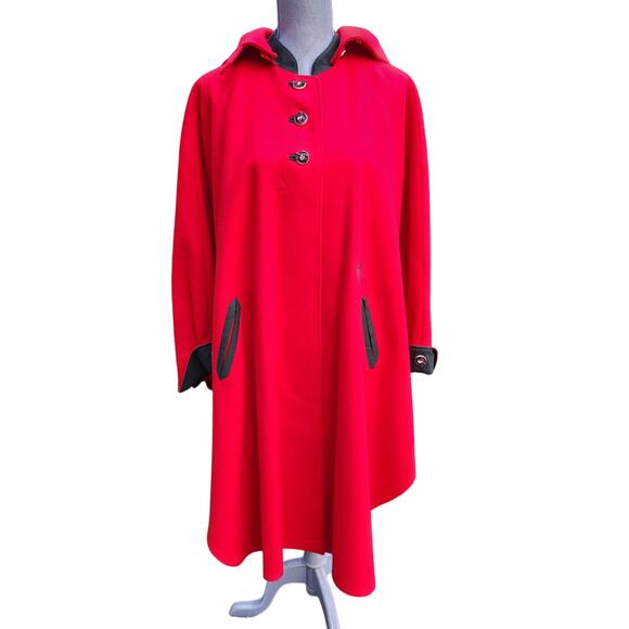 VTG 1970s Salzburg Austria Red Wool Cape Cloak Hooded Embroidered 38 - Picture 13 of 16